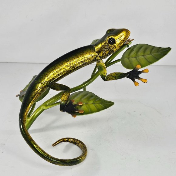 Metal Lizard Gecko Branch Leaf Sculpture Decorative - Picture 7 of 8